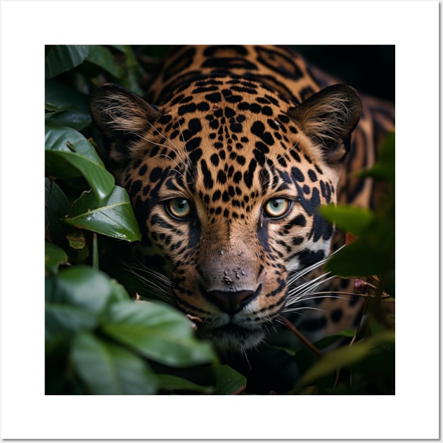 Jaguar Blue Eyes in Jungle Rainforest Beautiful Animal Wall Art by Elysian Alcove